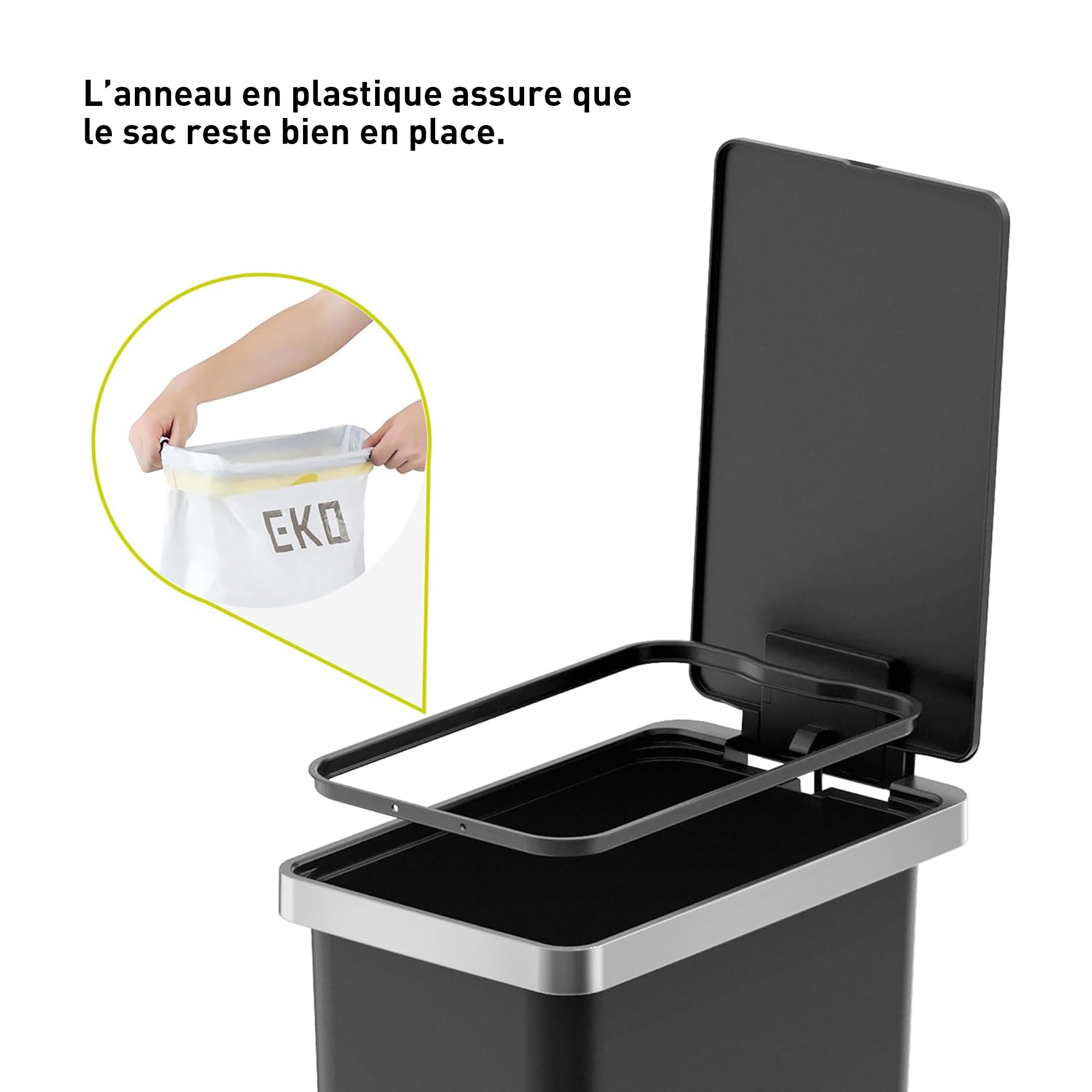 EKO Hana Poubelle de Cuisine 30 L à Pédale Noir
