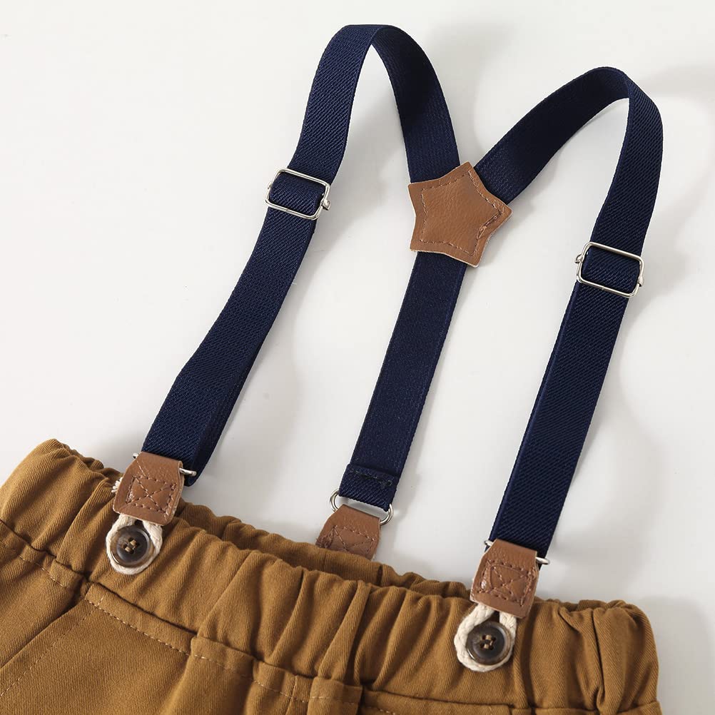 YUN HAO Ropa para bebé niño con corbatín, camisas y pantalones de tirantes, 3 piezas