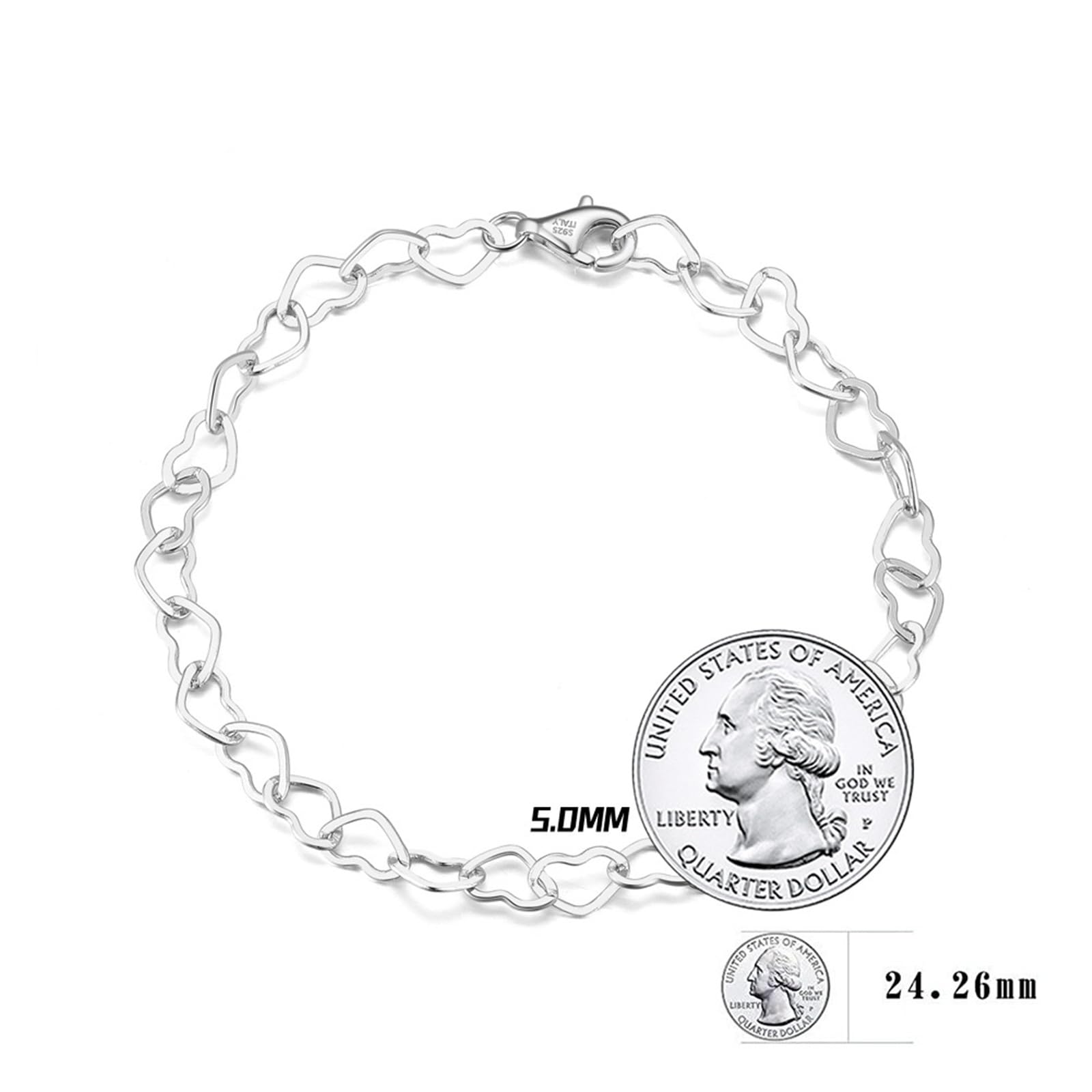 Bracciale Argento 925 Donna, Bracciali Amicizia Donna Cuore Vuoto Larghezza 5MM Braccialetto - Gioielli Regalo Idea Compleanno Festa Della Mamma Compleanno Anniversario