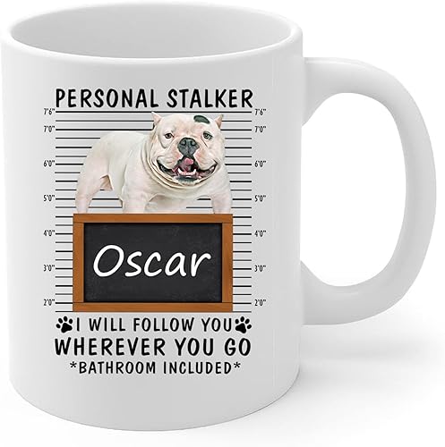 Miniatura 2 de Lovesout Personal Stalker I Will Follow You White American Bully - Taza de café con nombre personalizado, taza de cerámica blanca, 11 onzas