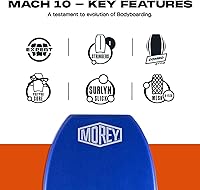 Vista 5 de Morey Mach 10 40" Bodyboard, Crescent Tail Body Board with X-Flex Polypro Core TC8 Deck Surlyn Slick X-Flex Mesh Single Power Rod Stringer for Beach