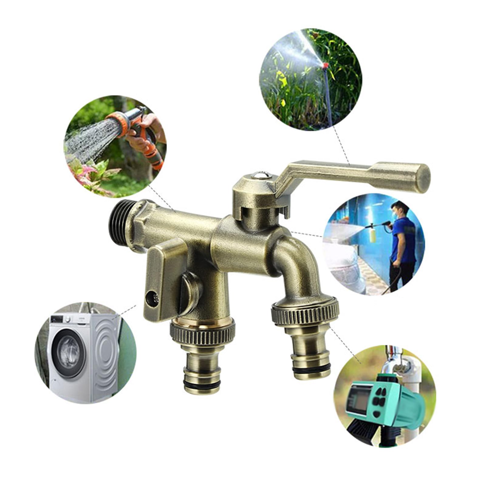 Rubinetto da Giardino Antigelo Valvola A Sfera in Ottone Doppio Rubinetto da 1/2 Pollice per Giardino, Irrigazione,Verde Retrò