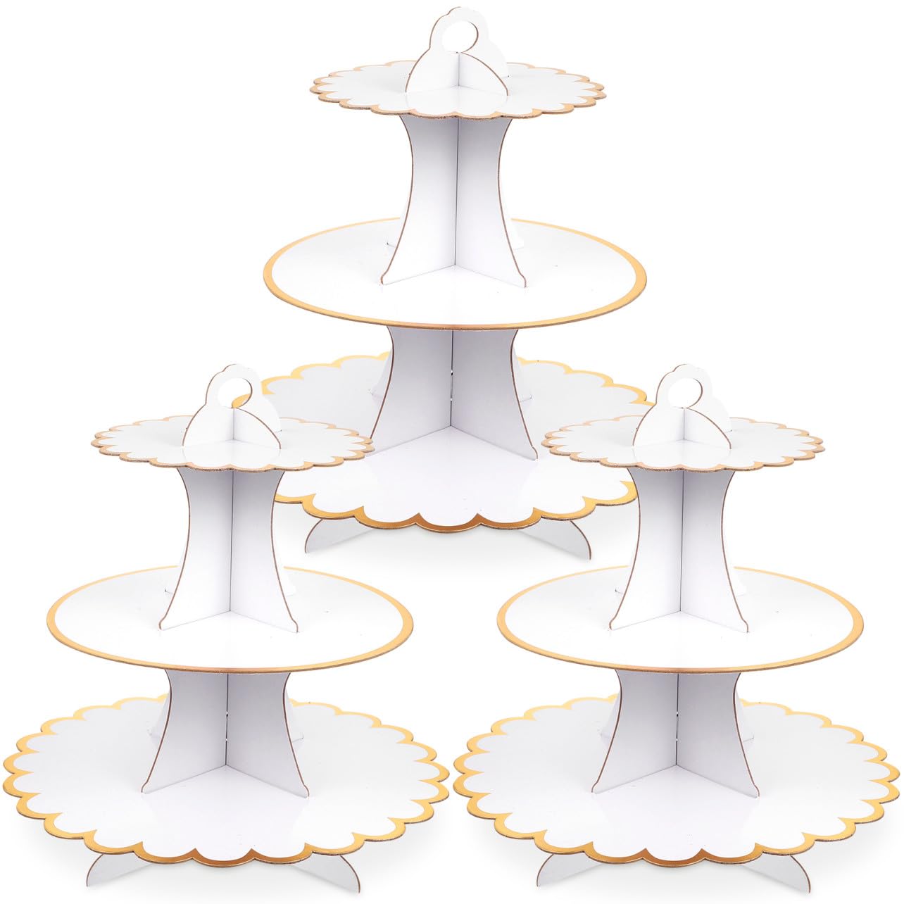 Alipis Soporte para Cupcakes de 3 Niveles Blanco de Cartón, 3 Piezas | Discos Redondos y Soporte Central Firme, para Bodas y Fiestas, Estructura Estable