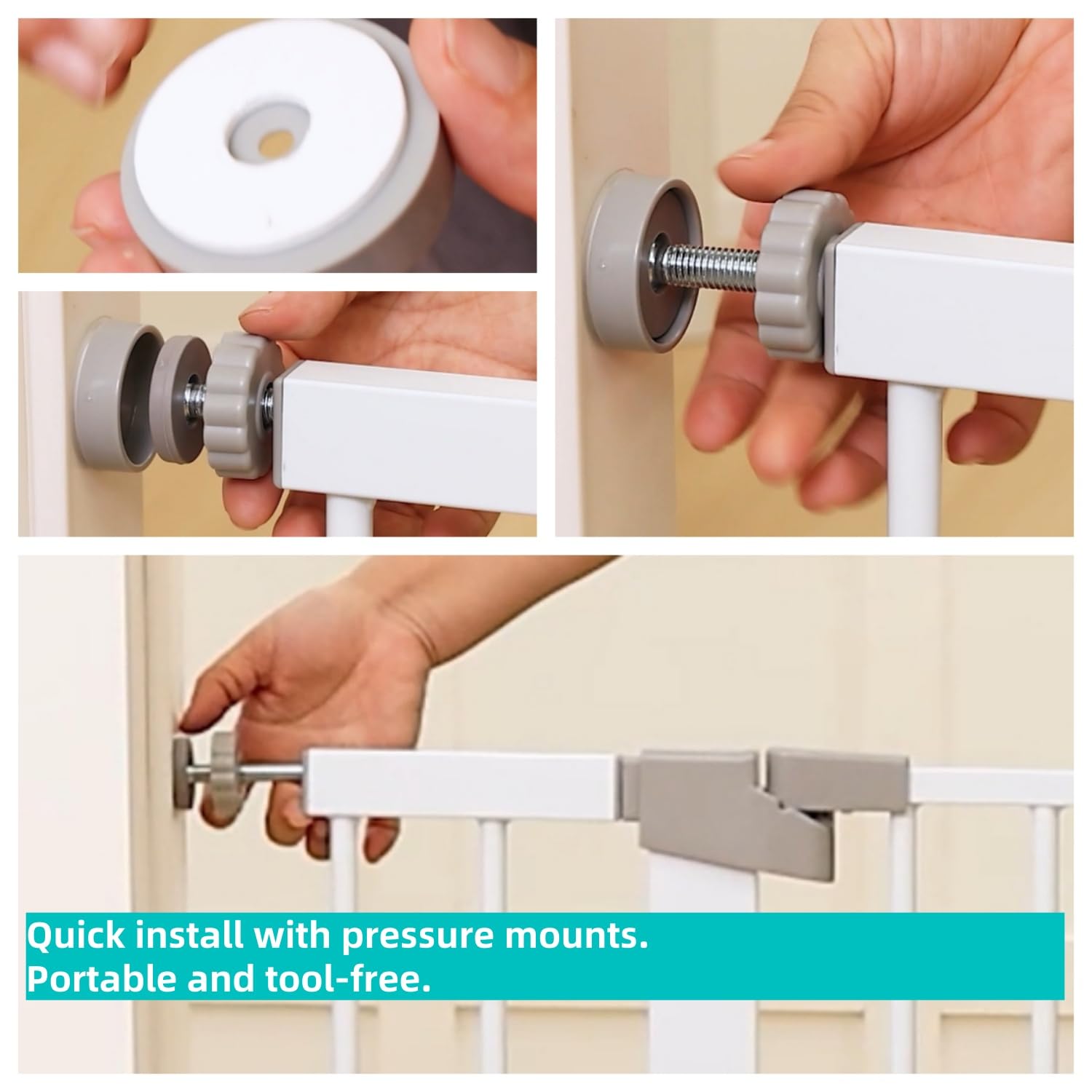 Puerta de seguridad para bebés y mascotas, puerta de metal de 30 pulgadas de alto para puertas y escaleras, fácil de abrir con una sola mano, doble bloqueo, extensiones y soportes de pared incluidos