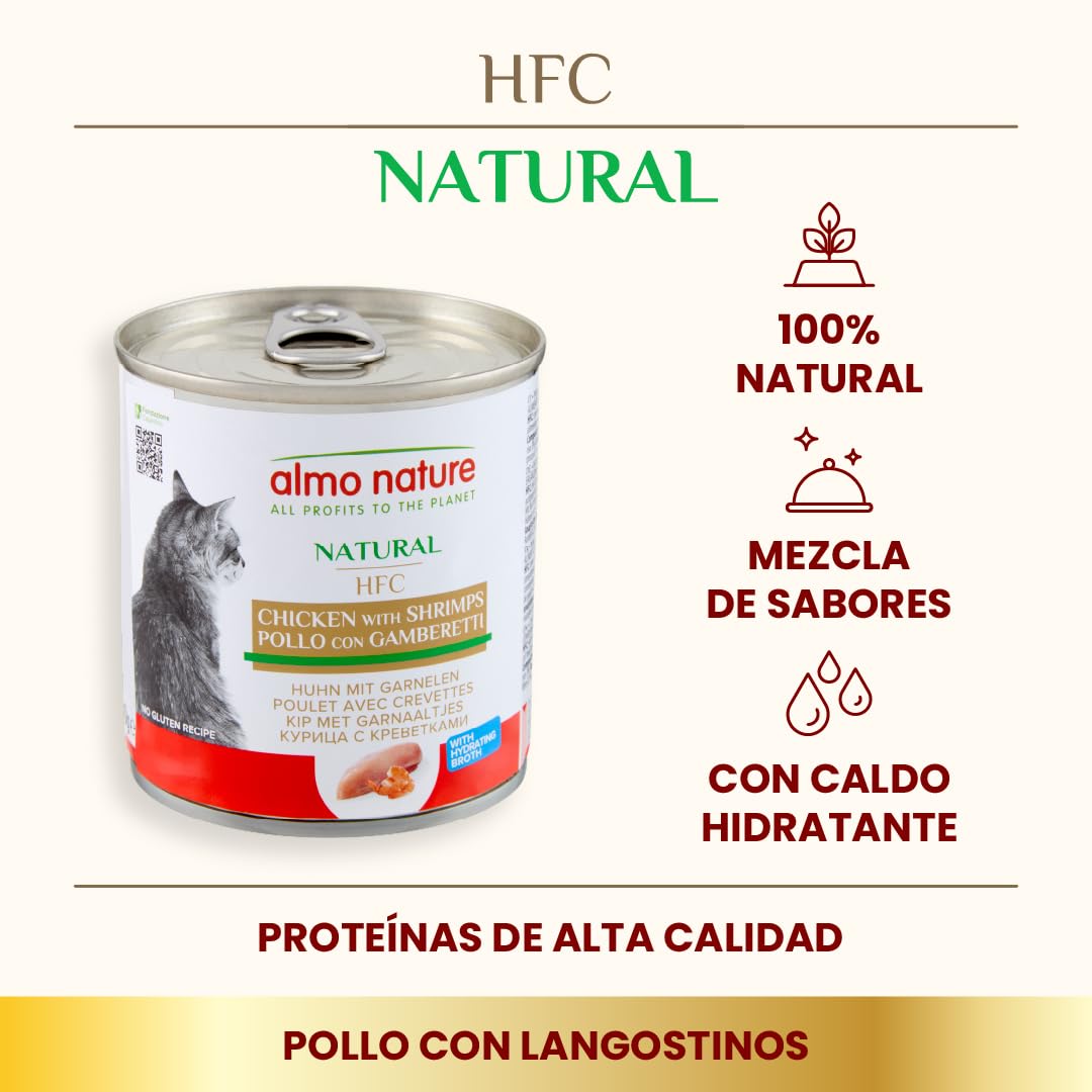 almo nature HFC Natural - Pollo y Camarones - Comida húmeda para Gatos - 280g, 12 Latas