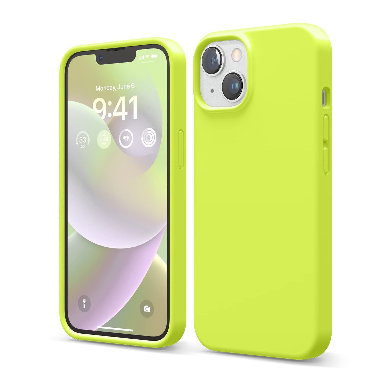 elagoLiquid Silicone for iPhone 14 case cover Full Body Protection, Shockproof, Slim, Anti-Scratch Soft Microfiber Lining - Neon Yellow
