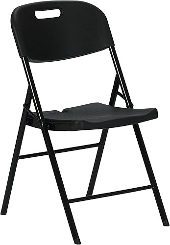 Miniatura 5 de Winlice Silla plegable de plástico negro, Silla comercial portátil, Silla plegable de grado comercial, sillas de comedor plegables de acero