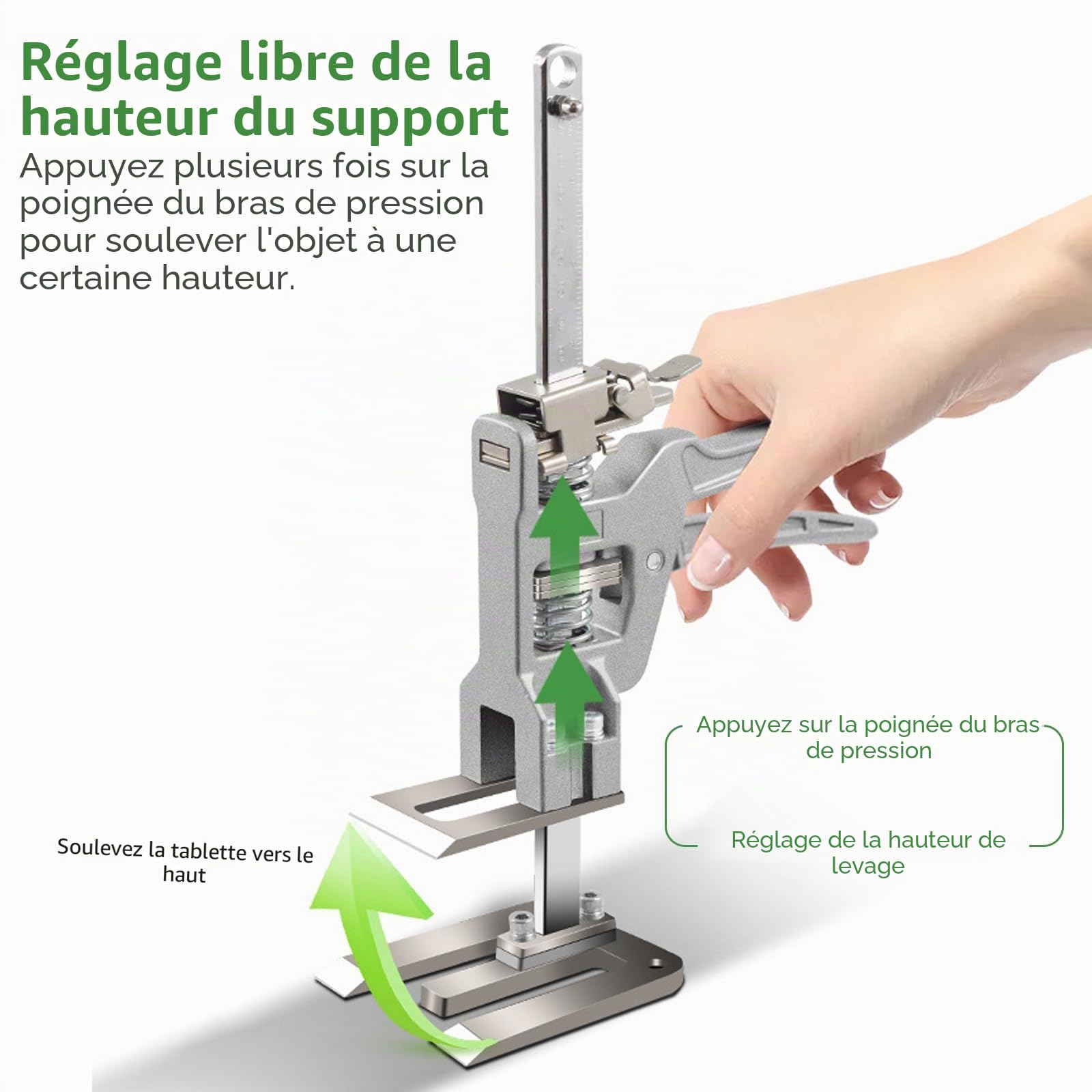 Levage Main Bras,Lève-Plaques Manuel 2 Pièces Levage Économiseur de Travail avec Fonction de Levage Réglable Cric Manuel Meuble Bras d'économie de Main-d'œuvre pour Portes,D'armoires
