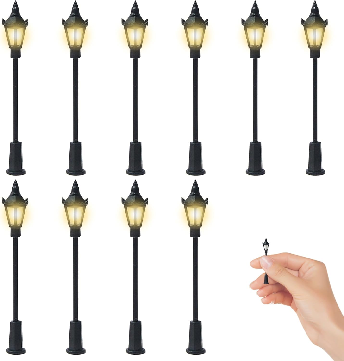 THE WHITE SHOP 6PCS Model Railway Lamppost Lamps Street Lights 2.6" LEDs Dollhouse Miniature Street Lights Mini Street Lamps Post Lights Pathway Lantern for Micro Landscape Accessories (B)