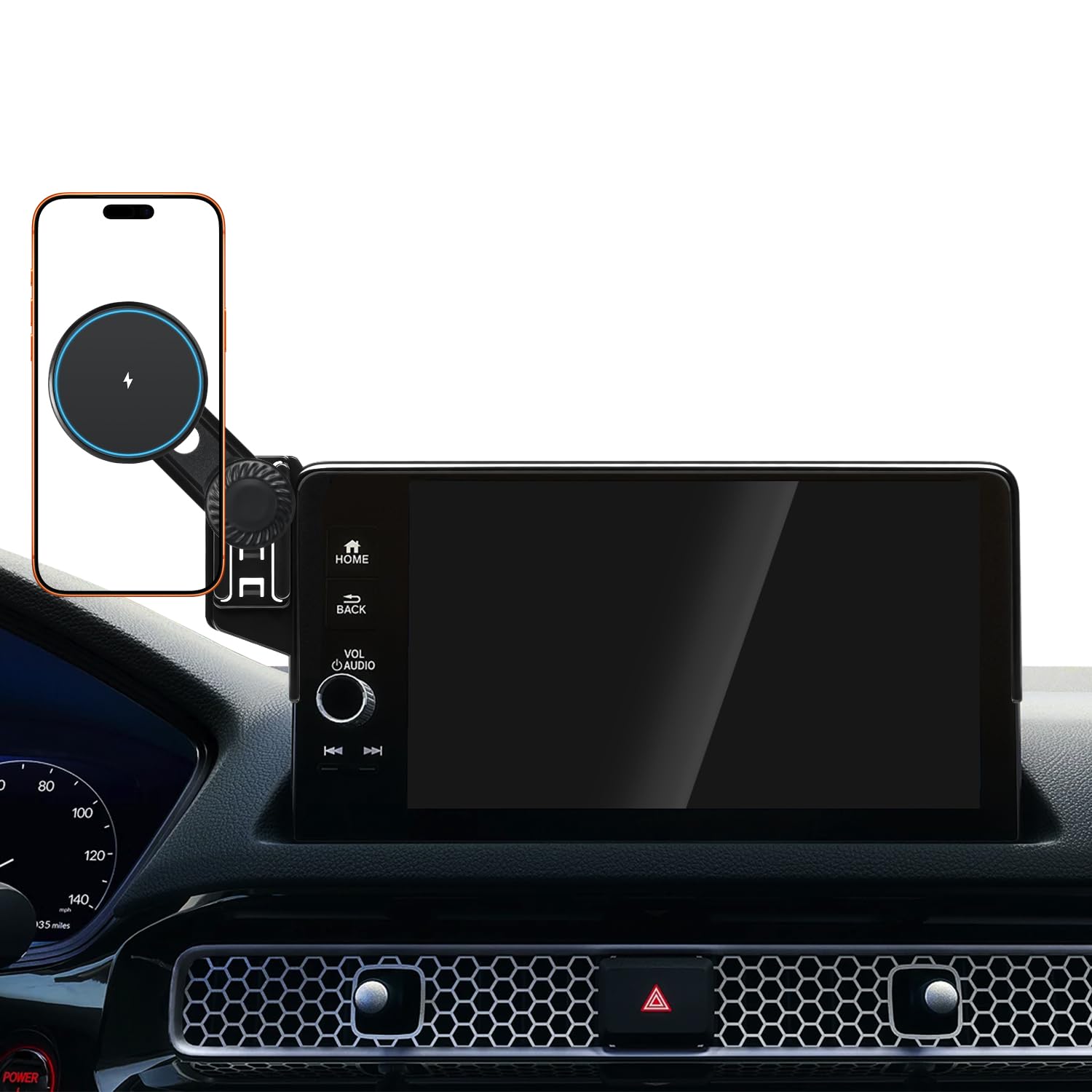 Supporto caricabatterie per telefono per Honda Civic 11a generazione 2022-2026, adatto a schermo da 7/9 pollici, supporto caricabatterie wireless con forti magneti, stile OEM, nessun ostacolo