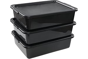 13 L Commercial Bus Tubs with Lid, 3-Pack Plastic Bus Box, Black