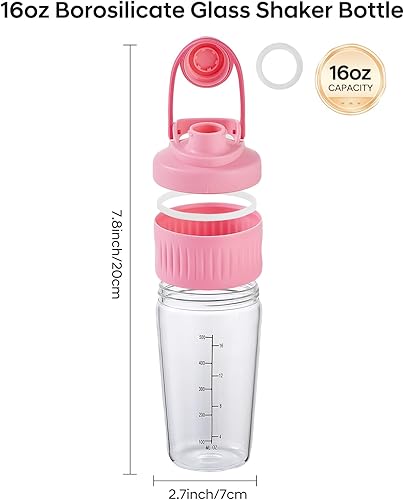Miniatura 3 de Botella agitadora pequeña de vidrio de 16 onzas, polvo de proteína de vidrio de borosilicato, mezcla de vasos pequeños para mezclas de proteínas