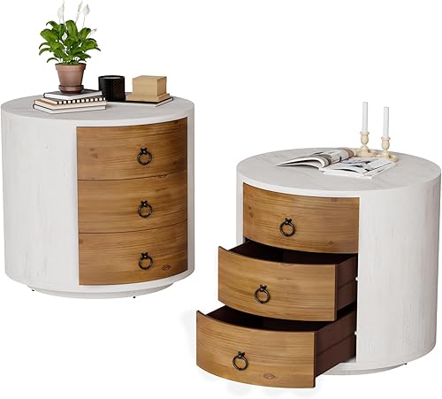 Miniatura 40 de COSIEST Mesita de noche de 2 piezas, 14 pulgadas de profundidad x 18 pulgadas de ancho x 21.5 pulgadas de alto, mesa auxiliar de MDF con 2 cajones,