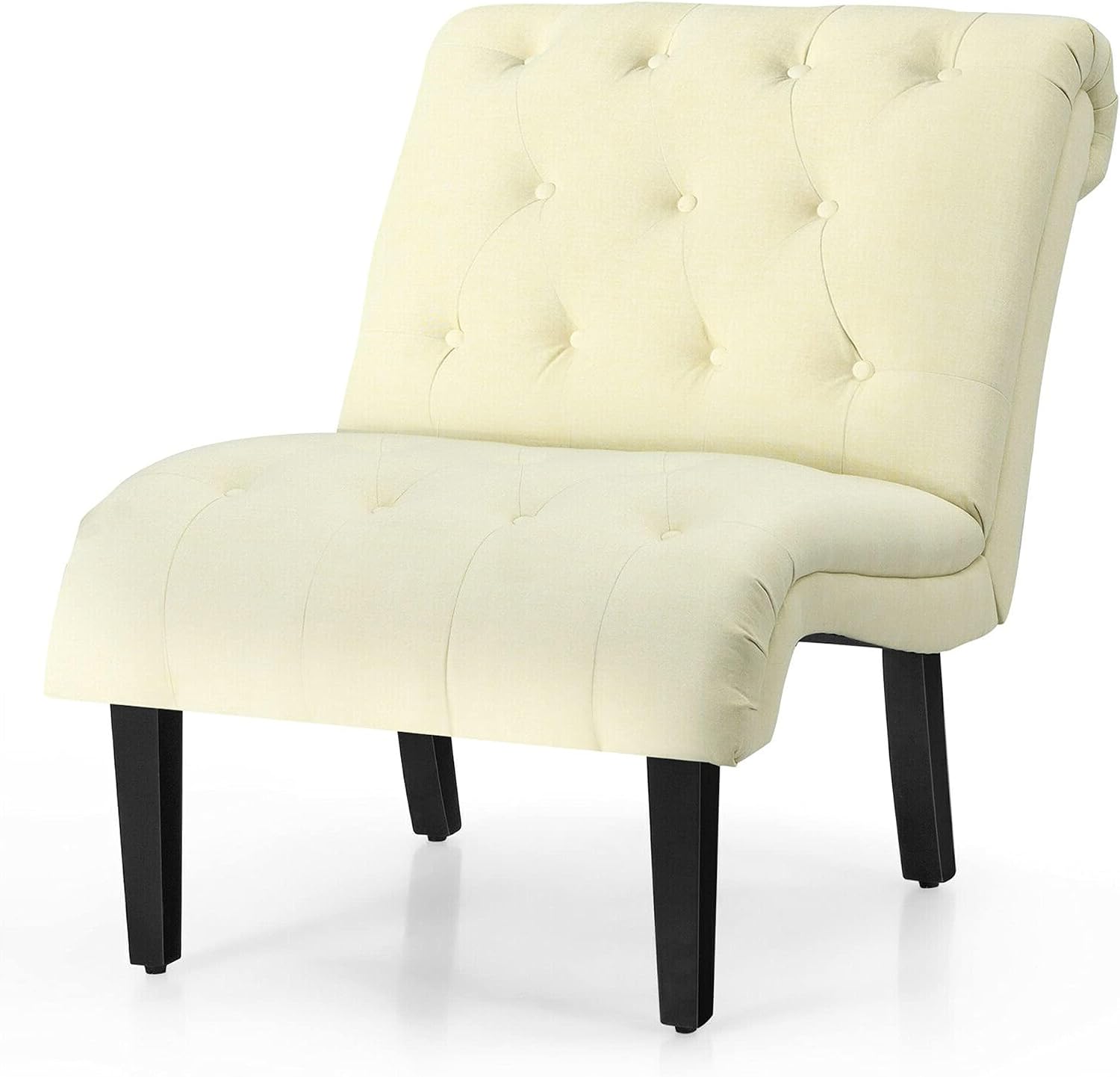 DORTALA Armless Accent Chair, Modern Leisure Chair with Ergonomic Backrest & Overstuffed Seat for Bedroom, Living Room, Dining Room, Beige