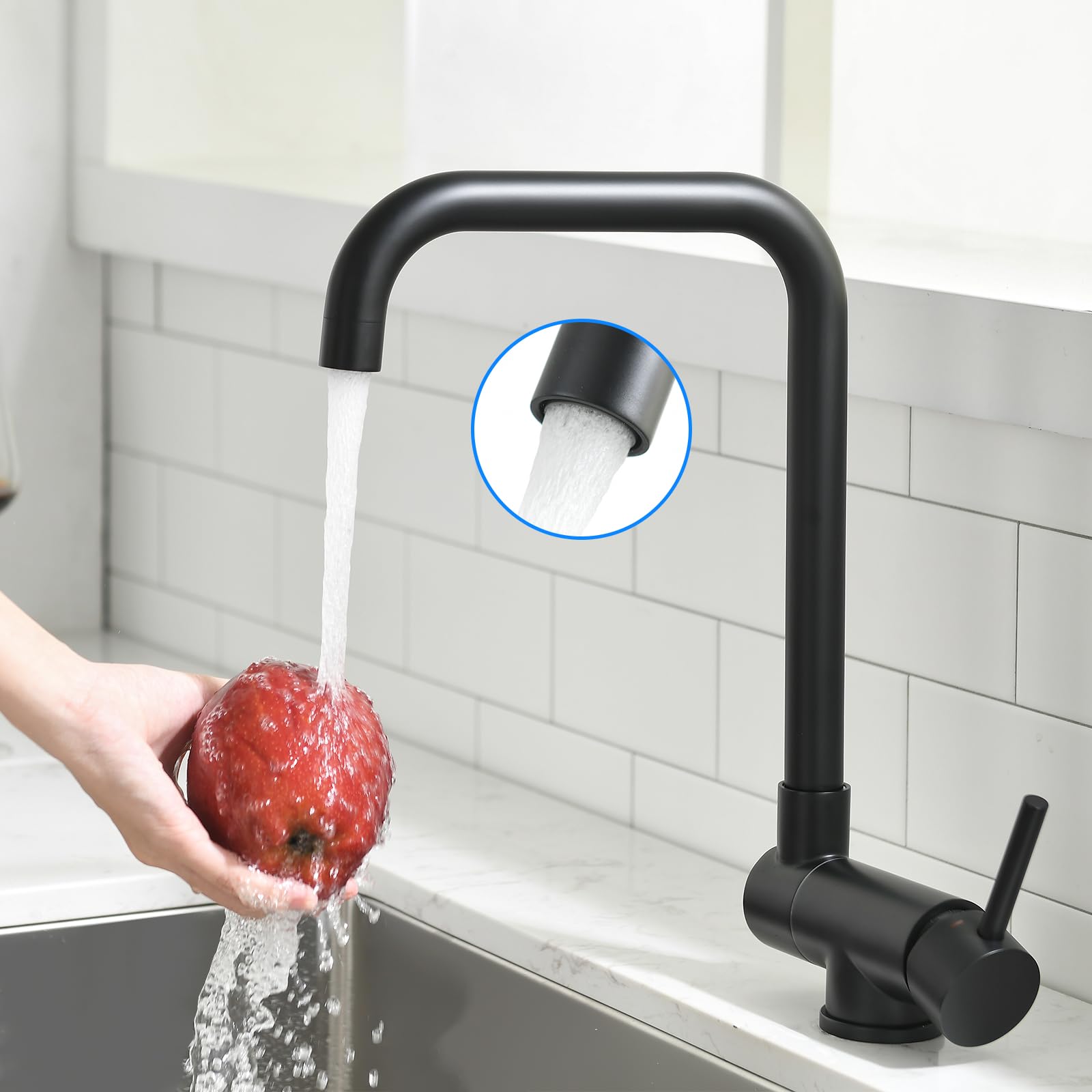 AIMADI Wasserhahn Küche für Unter Fensterbank,Küchenarmatur Klappbar & 360° Drehbar, Vorfenster Einhebel Armatur für Küchenspüle,Schwarz