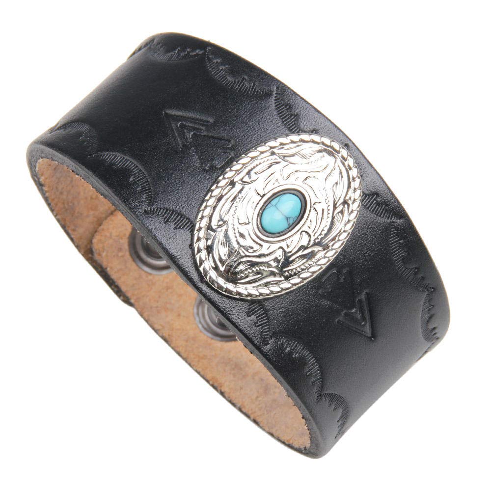 Pulsera De Cuero Para Parejas,Pulsera De Cuero Vintage Rollo Punk Viento En Relieve Negro Puro Pulsera De Cuero Ancha Pareja De Estudiantes Temperamento Moda Unisex Personalidad Accesorios De Ropa Jo