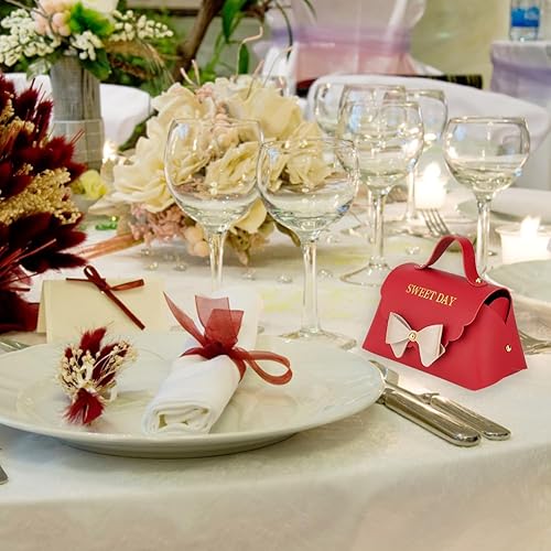 Miniatura 5 de FINGERINSPIRE Paquete de 12 cajas de regalo de cuero con lazo con asa de 5.1 x 2.7 x 3.15 pulgadas, mini bolso de cuero sintético rojo, caja de