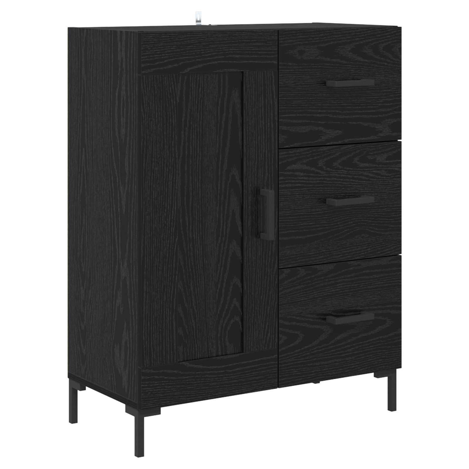 Meuble haut noir aspect chêne 69,5 x 34 x 180 cm avec tiroir, porte, espace de rangement, buffet, étagère pour salon, salle à manger, chambre à coucher, bureau