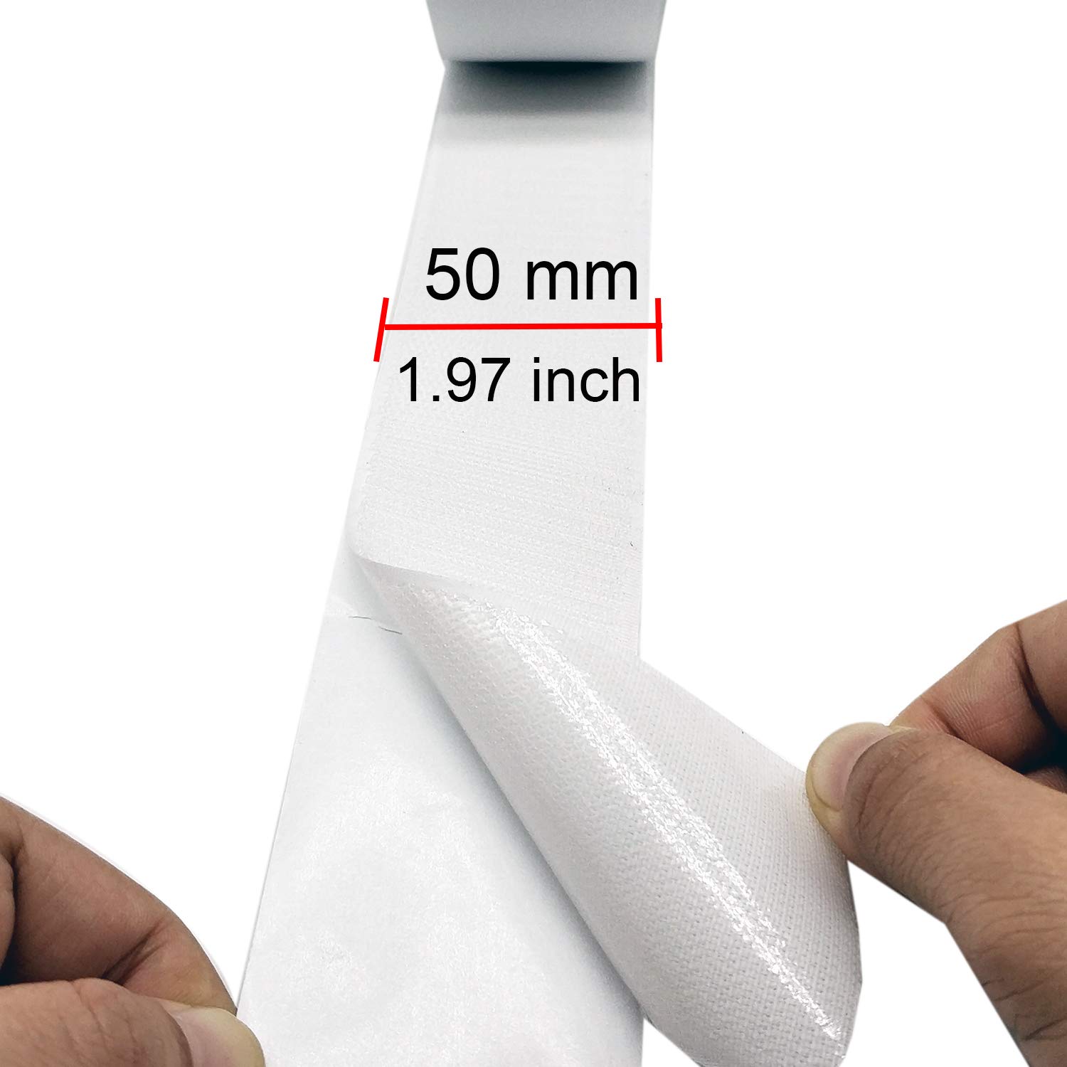 Cinta adhesiva para gancho y lazo (25 m, 50 mm), color blanco
