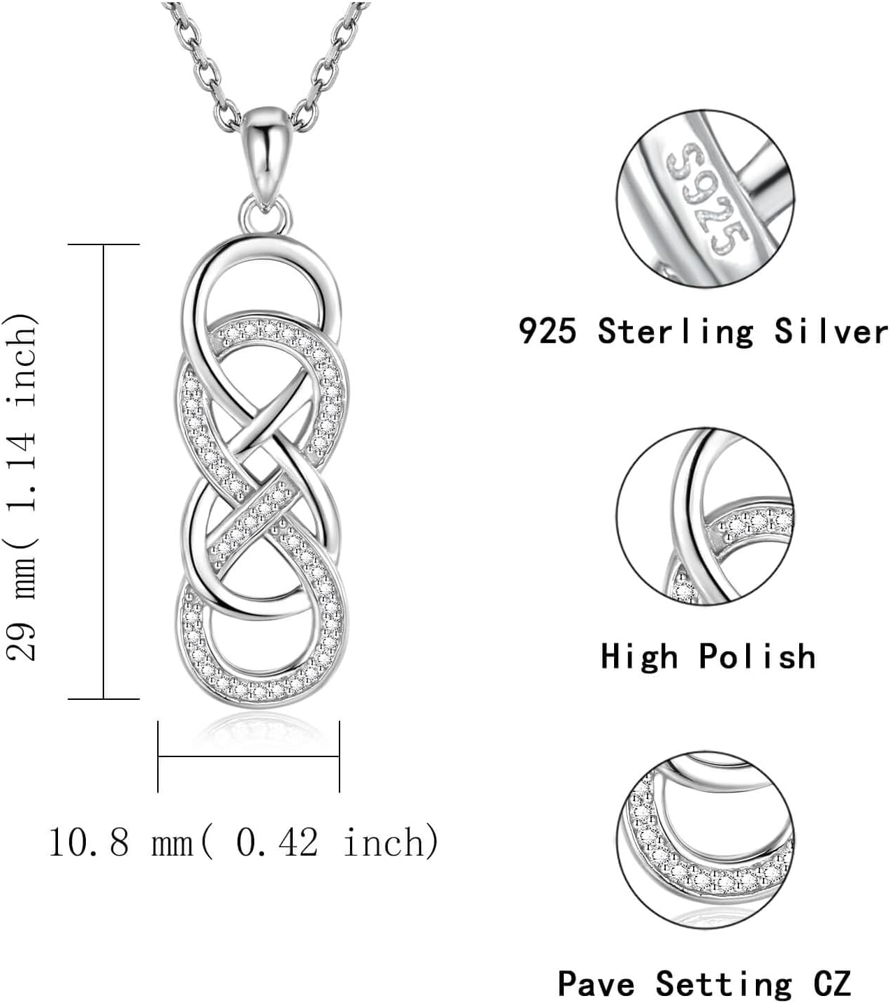 APOTIE Celtic Infinity Necklace for Women - 925 Sterling Silver CZ Infinite Pendant Eternal Jewelry Gifts for Women Girlfriend Wife - Image 5