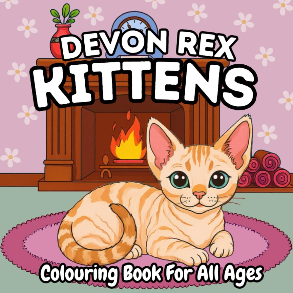 Devon Rex Kittens Colouring Book for All Ages: 51 Unique Single Sided Illustrations