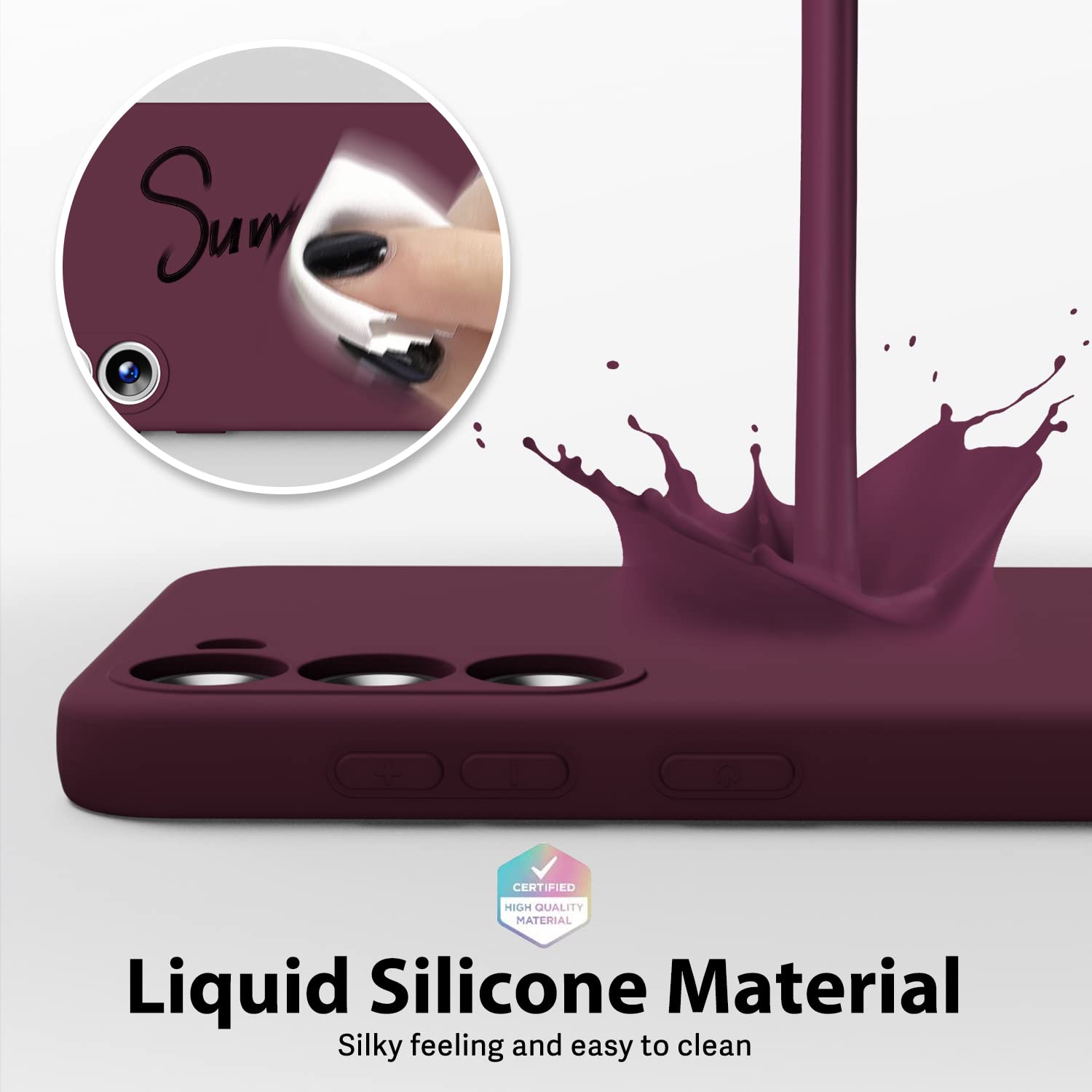 oakxco for Samsung Galaxy S23 Phone Case Liquid Silicone,Cute Thin Slim Soft Rubber TPU Plain Smooth Gel Cover for Women Girl Aesthetic Design, Matte Solid Protective & Shockproof, Burgundy Plum Wine — view 4