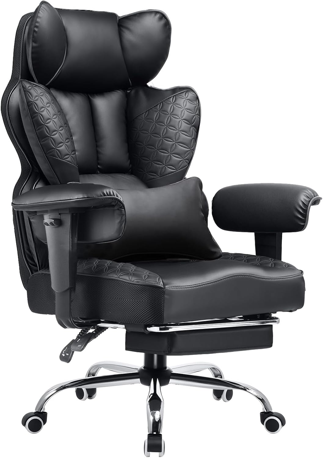 COMHOMA Big and Tall Office Chair 400LBS Wide Ergonomic Gaming Chair with Deluxe Embossing Designed Leather with Foot Rest,150°Reclining Adjustable Armrests Pocket Spring Back Support and Pillow The F