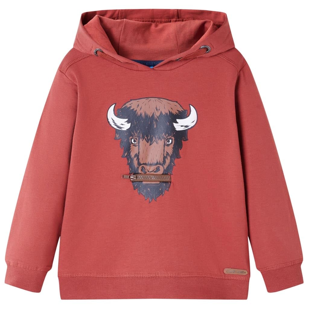 Felpa con cappuccio per bambini, colore rosso scuro, taglia 116, morbido cotone ed elastan, divertente chiusura lampo e lingua Smiley, lunga durata 5-6 anni