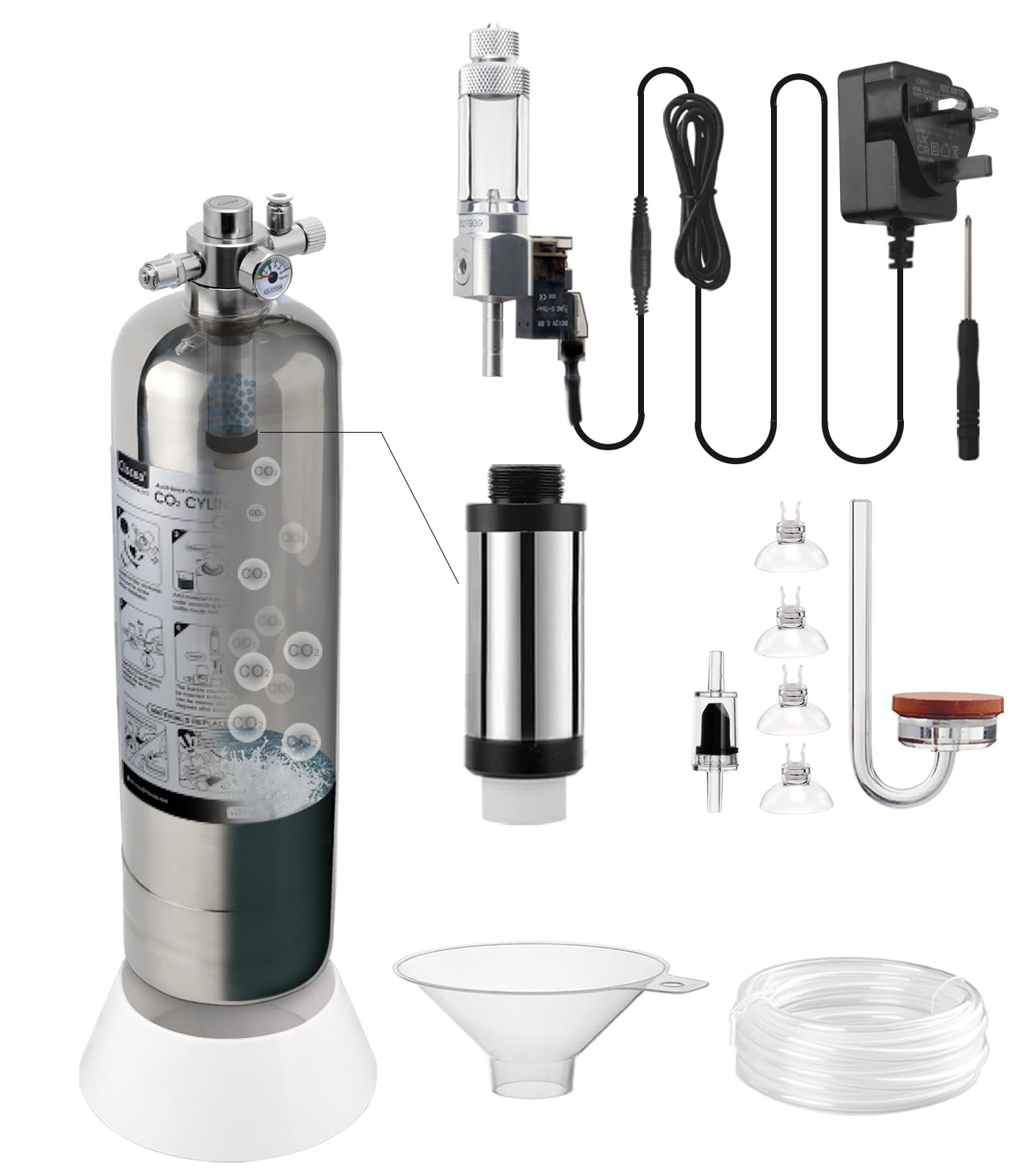 Generador de sistema de CO2 para acuario, kit de reactor de dióxido de carbono de acero inoxidable con regulador de válvula solenoide para plantas de acuario (G700S), kit de acuario de CO2