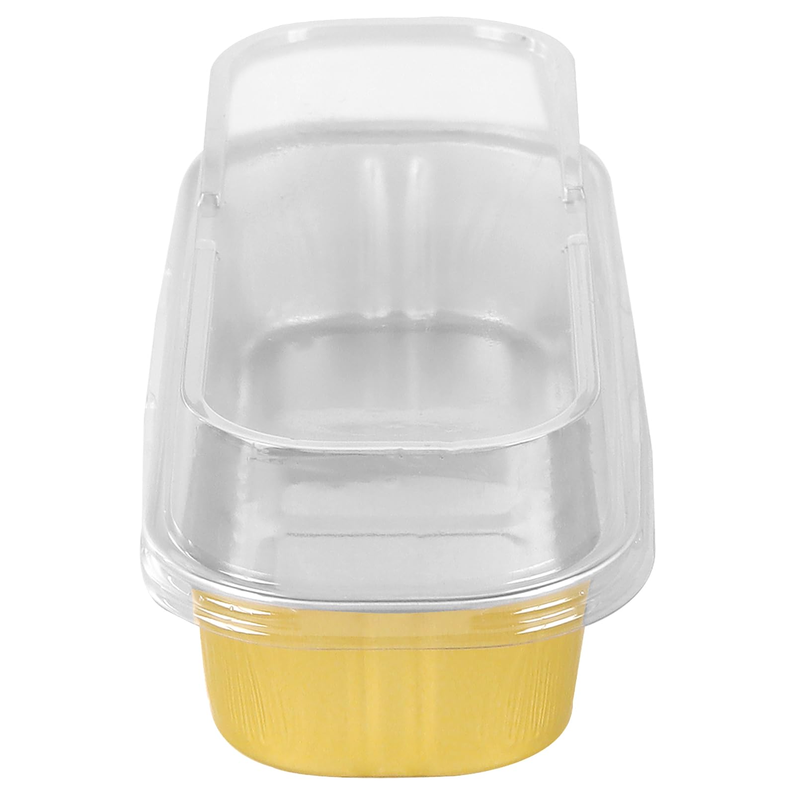 MUKSEUT Lot de 100 mini moules à pain rectangulaires en aluminium avec couvercles et cuillères pour mariage, anniversaire, pique-nique - Doré - 200 ml