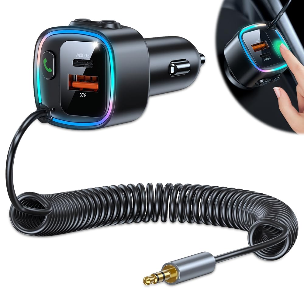 Bluetooth Auto, Trasmettitore Bluetooth Per Auto 5.4 Con Jack Da 3,5 Mm, Aux Bluetooth Auto Usb C Aux Per Auto Per Chiamate In Vivavoce e Musica Wireless Compatibile, Suono Hi-Fi Bass Rgb Ambient