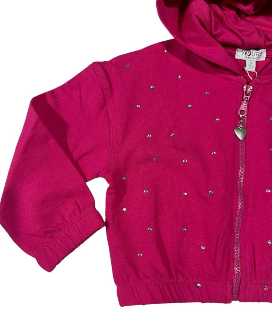 Yours tuta 2 pezzi da bambina, felpa con zip e cappuccio + pantalone, tuta lilla e fuxia over con polsini e strass