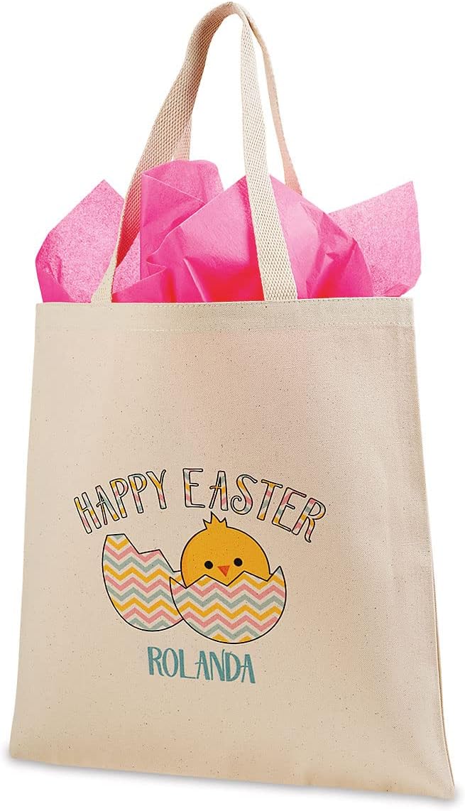 Lillian Vernon Personalized Easter & Valentine Kids Canvas Totes - 15 inch x 16 inch, 100% Cotton Fabric, Holiday bag