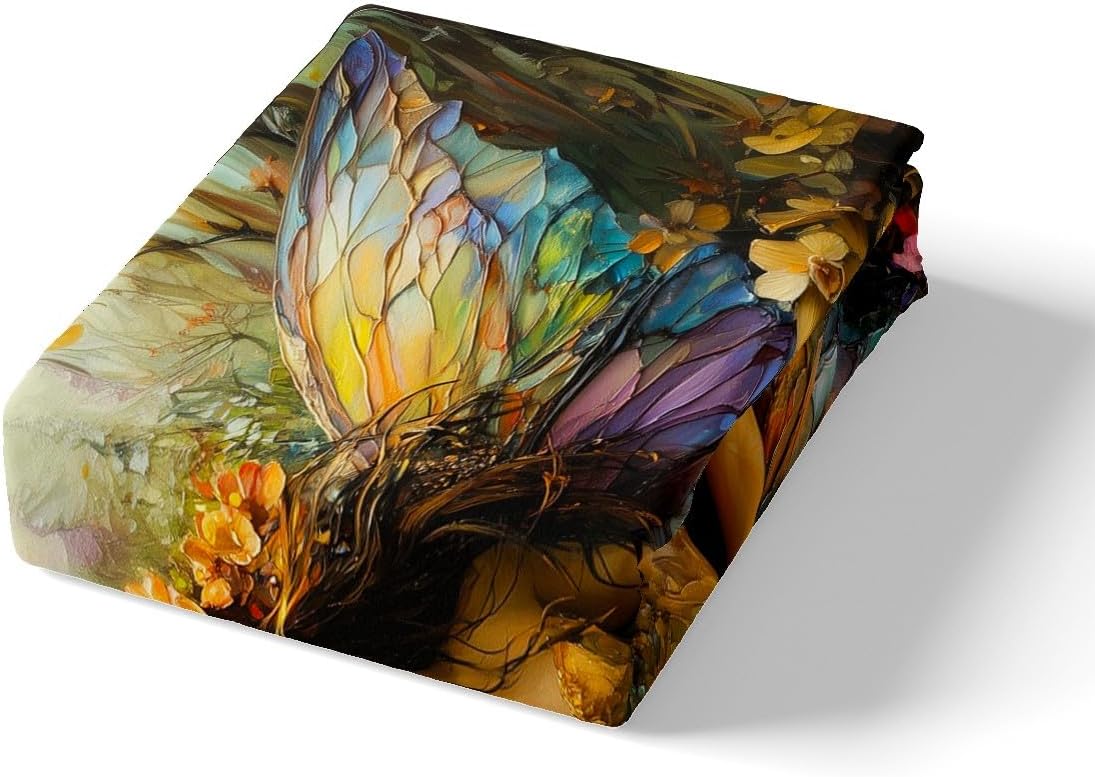 Butterfly Fairy Girl Bedding Sets Toddler Size,Watercolor Flowers Plant Garden Reversible Duvet Cover 2Pcs for Kids Bedroom,Sweet Princess Oil Painting Quilt Cover,1 Pillowcase (No Comforter)