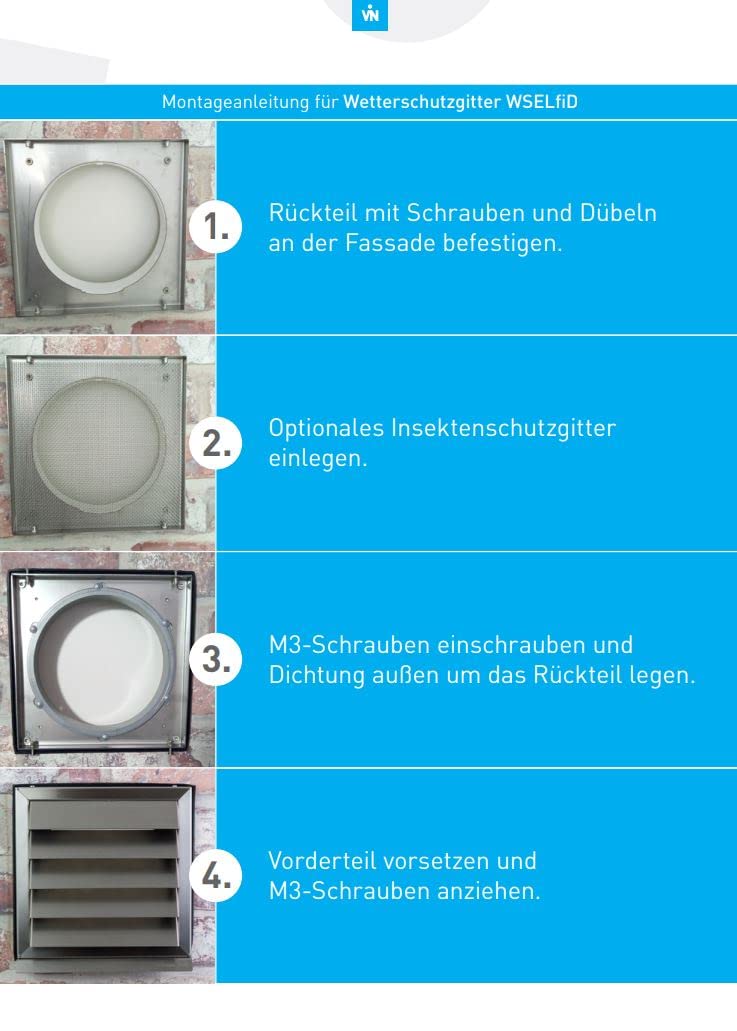ENERGIESPAR MAUERKASTEN ROHR SET Ø150 MIT ZWEI RÜCKSTAUKLAPPEN, ANSCHRAUBBAR