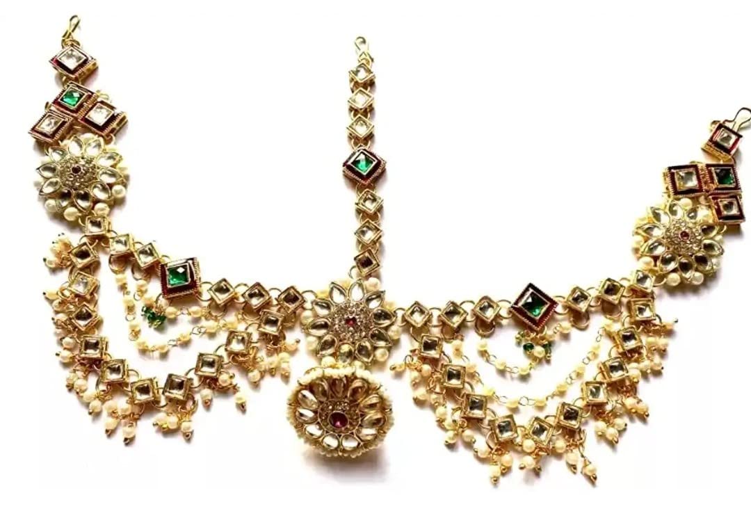 NIKYANKA Gold Plated Jewellery Traditional Rajasthani golden green kunden Maang Tikka,borla patti for Womens and Girls (B0BGBSK5CT) Amazon Price History, Amazon Price Tracker