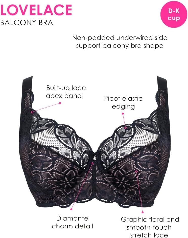 Curvy Kate Lovelace Full Cup Bra Non Padded Side Support Bras Lace Lingerie Black/Taupe