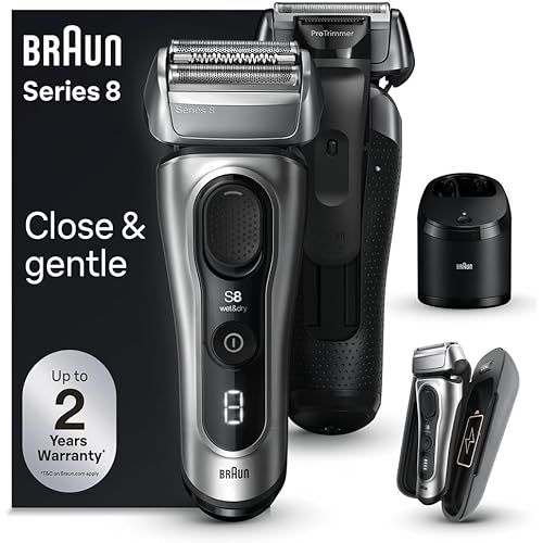 Braun Series 8 Electric Shaver, Shaving Kit with 4+1 Shaving Elements, Precision Long Hair Trimmer, SmartCare Center, PowerCase