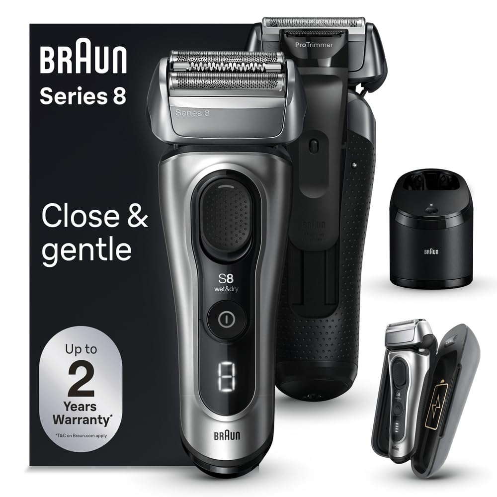 Braun Series 8 Electric Shaver, Shaving Kit with 4+1 Shaving Elements, Precision Long Hair Trimmer, SmartCare Center, PowerCase