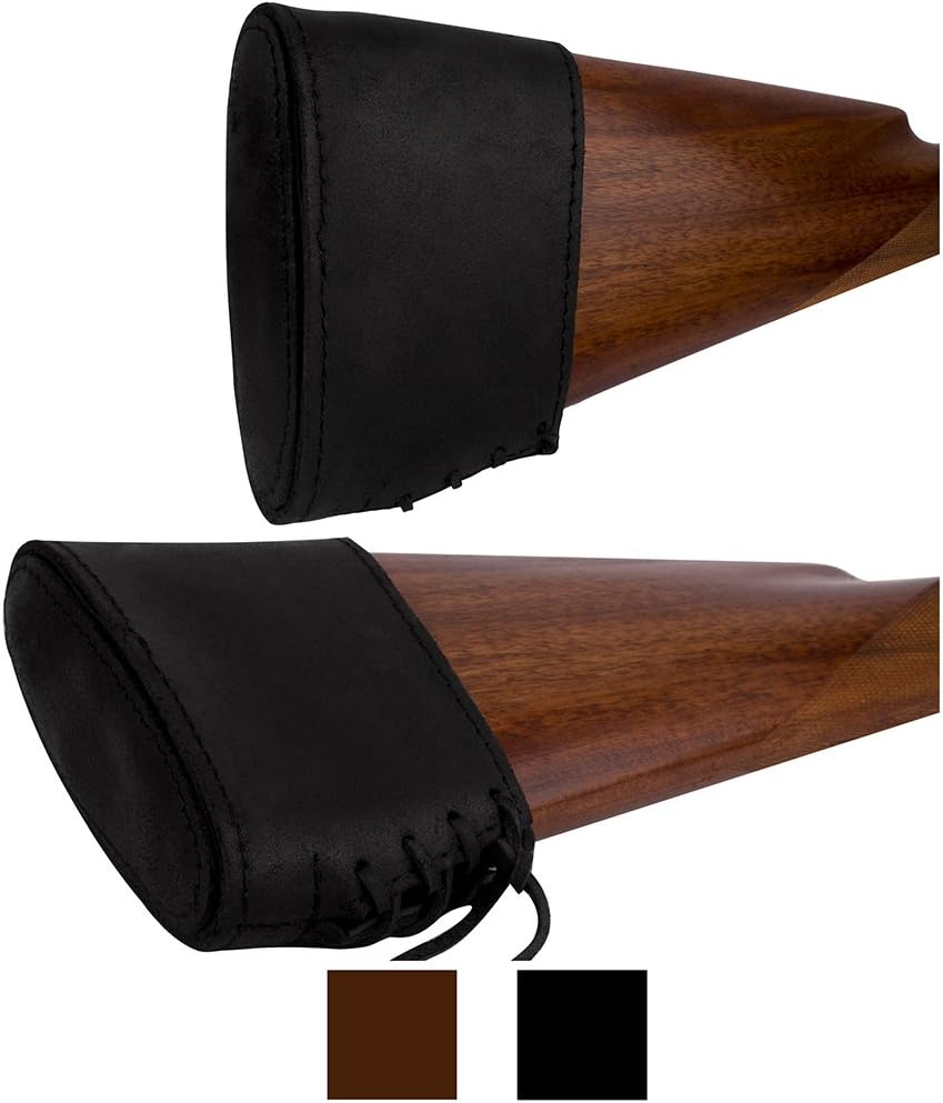 BRONZEDOG Slip On Recoil Pad Genuine Leather Buttstock Extension for Shotguns Rifles Hunting Shooting Brown Black (Black) : Sports & Outdoors