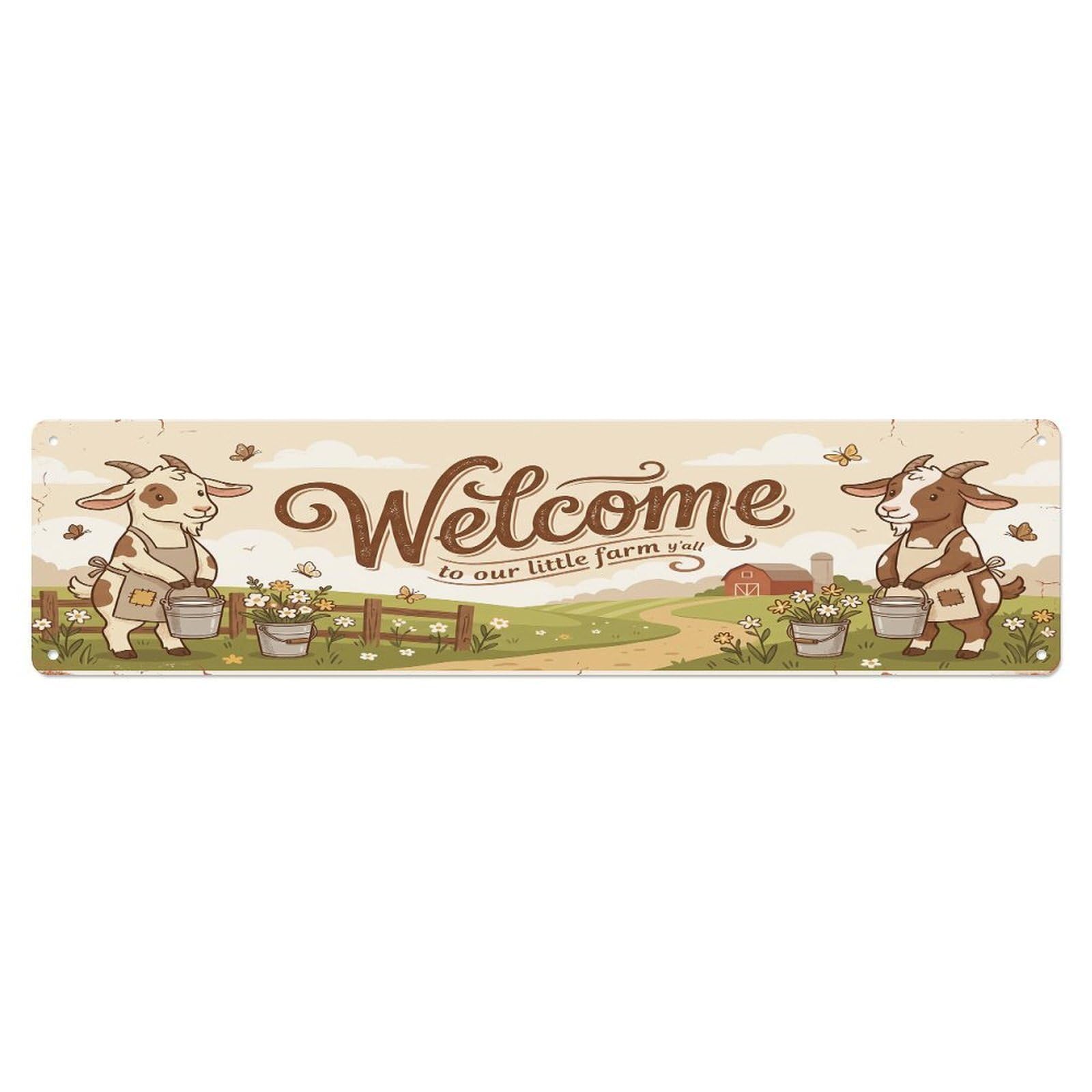 Olhnbad 4X16inch(10X40cm) Vintage Welcome Nanny Goat Milk Metal Tin Sign
