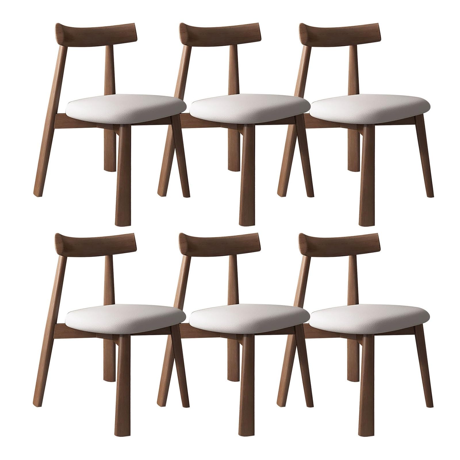 Set di 6 sedie da pranzo in legno con schienale curvo e cuscino in pelle, eleganti mobili da cucina e soggiorno (noce scuro e grigio chiaro)