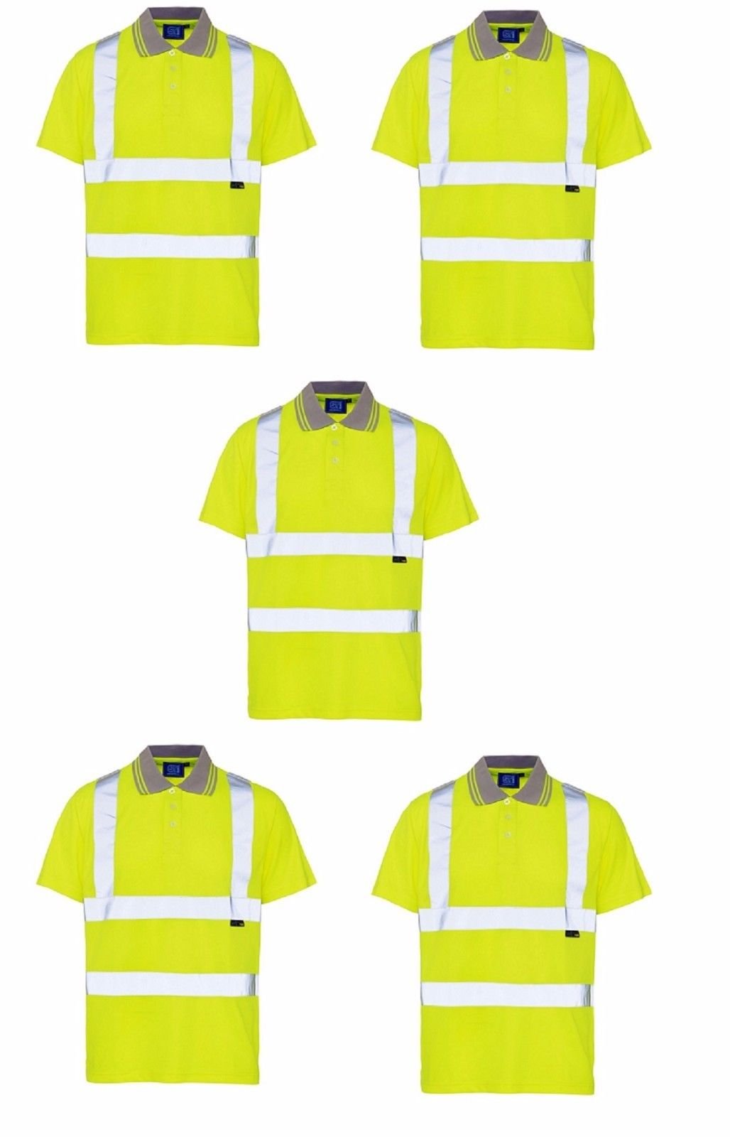 Supertouch Men's Yellow 5 Pack High Vis Hi Viz Visibility Polo Shirt Shortsleeves Large