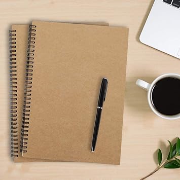 INNAXA 2 Pack A4 Dotted Spiral Notebook, Kraft Cover Natural Shade Pages, Dotted Wirebound Notebooks Bulk Journals (Dotted)