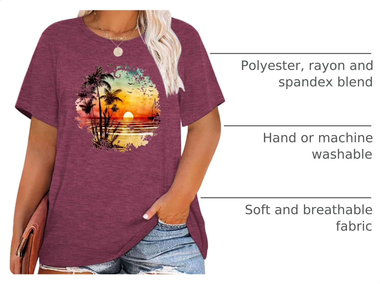 Plus Size Shirts for Women Cute Graphic Tshirts Short Sleeve Tees Top image 4