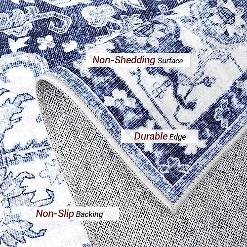 Madane Hallway Washable Runner Rug - 2x10 Kitchen Rugs Entryway Rug Runner Vintage Soft Floor Mat Non Slip Indoor Farmhouse Carpet for Bathroom Living Room Bedroom (2 X 10, Navy/White)