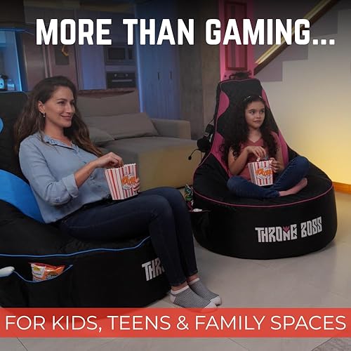 Miniatura 9 de Throne Boss Puf para juegos para niños con respaldo alto, silla de juegos en el suelo, tela Oxford 420D fácil de limpiar, bolsillos laterales