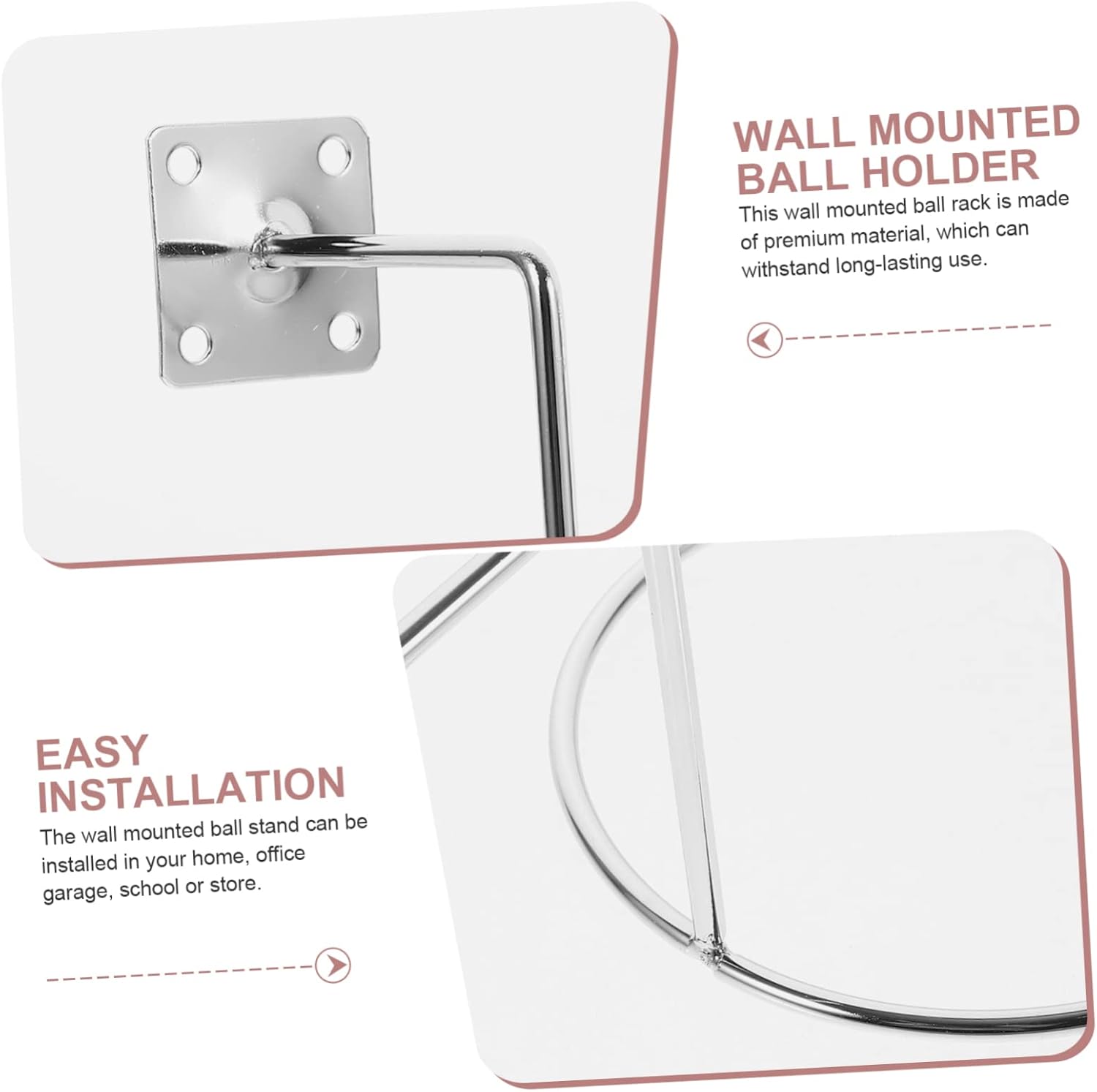 HANABASS 6pcs Holders Wall Mount Sports Rack for Basketball Football Volleyball Display Easy to Install Organizer for Home and Exhibitions