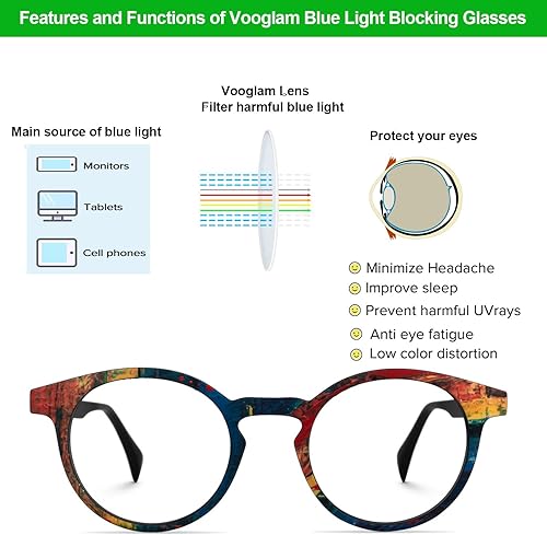 Miniatura 5 de VOOGLAM Elegantes gafas redondas con bloqueo de luz azul para mujer, antifatiga ocular, gafas UV, Minnie