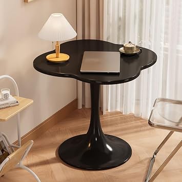 Flower Shaped Coffee Table, Wooden Coffee Table with Metal Base,Irregular Center Table for Small Spaces,Small Center Tables for Living Room, Apartment and Balcony,Black,50cm